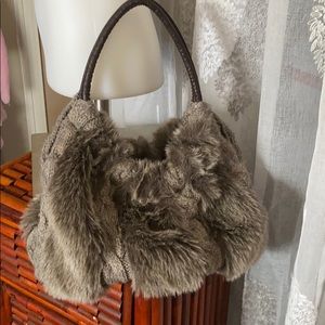 Fur/ leather two strap Large purse.